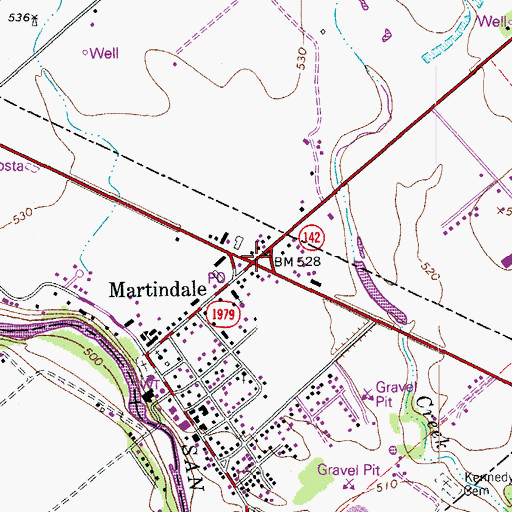 Topographic Map of Martindale, TX
