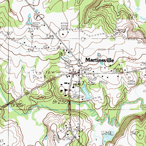 Topographic Map of Martinsville, TX