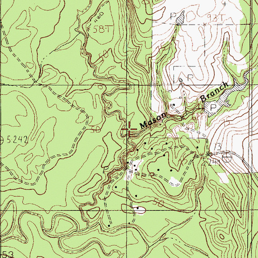 Topographic Map of Mason Branch, TX
