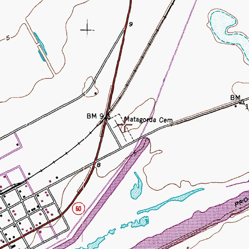 Topographic Map of Matagorda Cemetery, TX