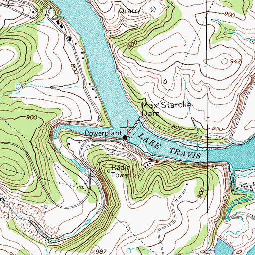 Topographic Map of Max Starcke Dam, TX