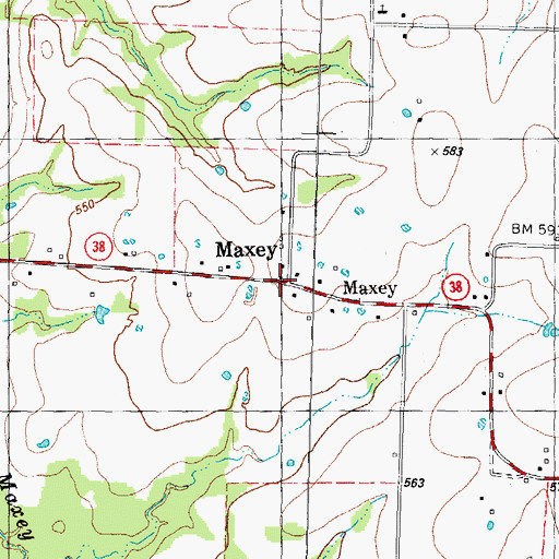 Topographic Map of Maxey, TX