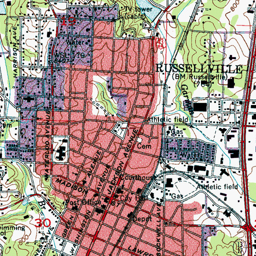 Topographic Map of Old Town Cemetery, AL