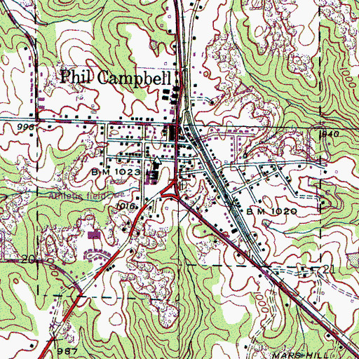 Topographic Map of Phil Campbell Cemetery, AL