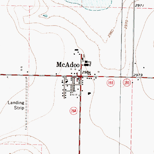 Topographic Map of McAdoo, TX
