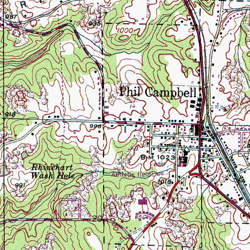 Topographic Map of Phil Campbell Church of Christ, AL