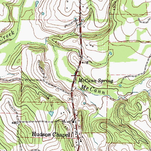 Topographic Map of McCann Spring, TX
