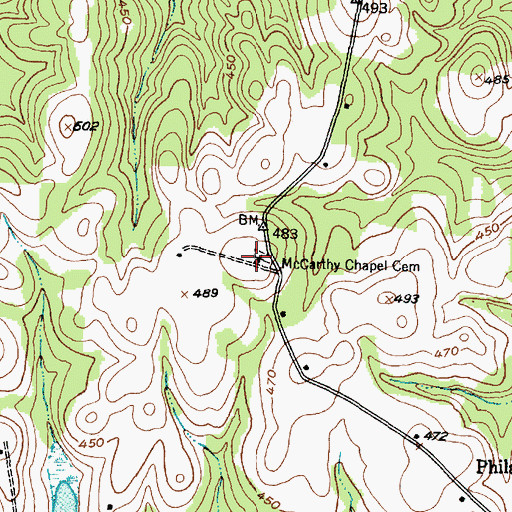 Topographic Map of McCarthy Chapel Cemetery, TX