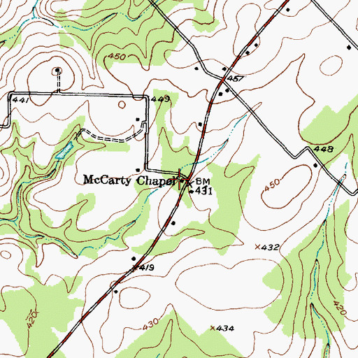Topographic Map of McCarty Chapel, TX
