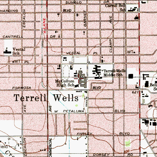 Topographic Map of Dillard McCollum High School, TX