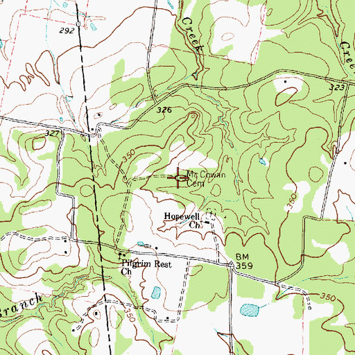 Topographic Map of McCowan Cemetery, TX