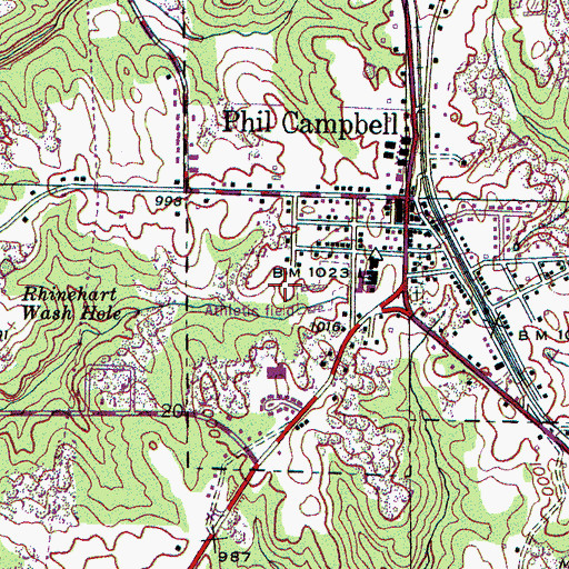 Topographic Map of Phil Campbell Elementary School, AL
