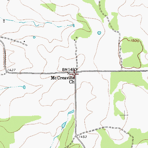 Topographic Map of McCreaville Church, TX
