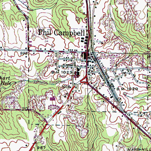 Topographic Map of Phil Campbell High School, AL