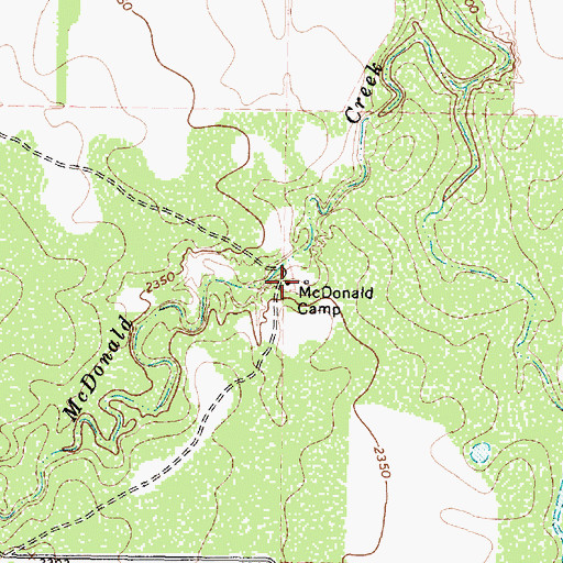 Topographic Map of McDonald Camp, TX