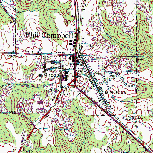 Topographic Map of Phil Campbell United Methodist Church, AL