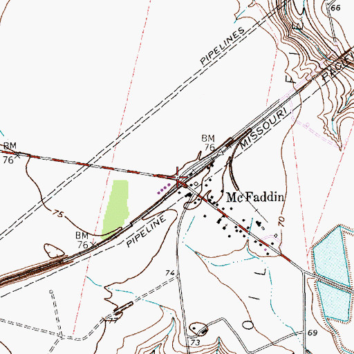 Topographic Map of McFaddin, TX