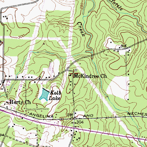 Topographic Map of McKindree Church, TX
