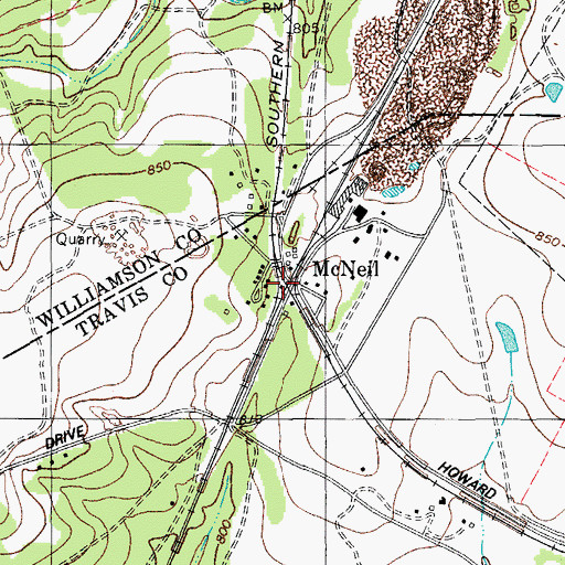 Topographic Map of McNeil, TX