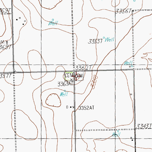 Topographic Map of Meadow Cemetery, TX
