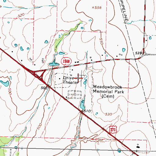 Topographic Map of Meadowbrook Memorial Park, TX