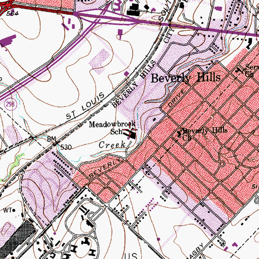 Topographic Map of Meadowbrook School, TX