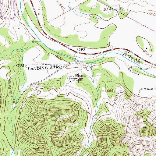 Topographic Map of Means Cemetery, TX
