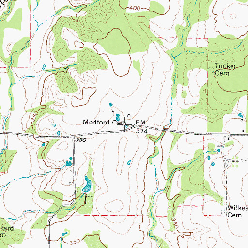 Topographic Map of Medford Cemetery, TX