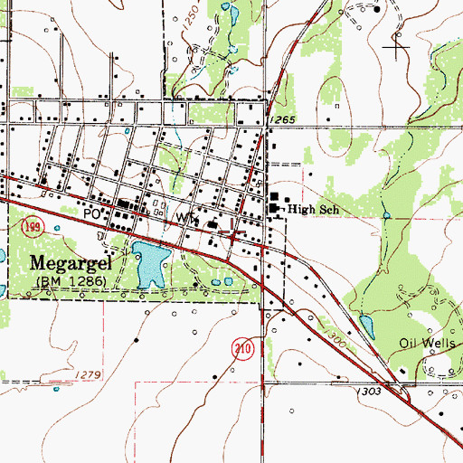 Topographic Map of Megargel, TX