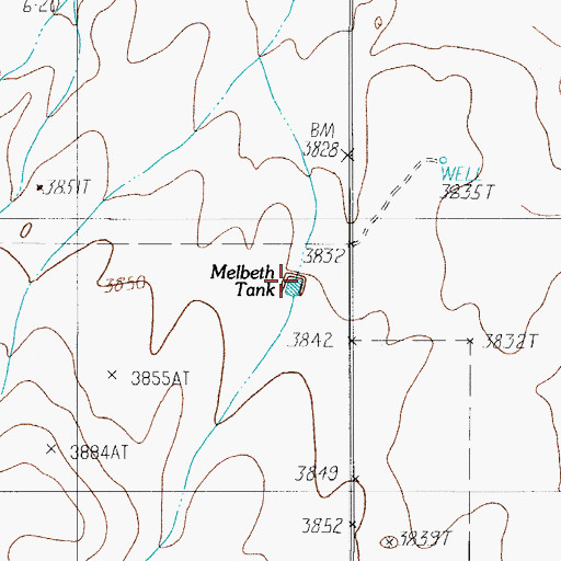 Topographic Map of Melbeth Tank, TX