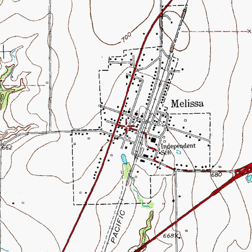Topographic Map of Melissa, TX