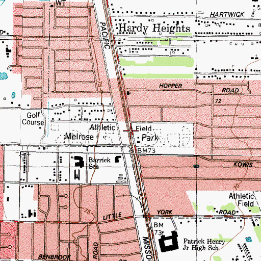 Topographic Map of Melrose Park, TX