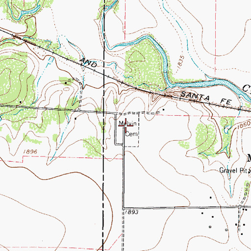 Topographic Map of Melvin Cemetery, TX