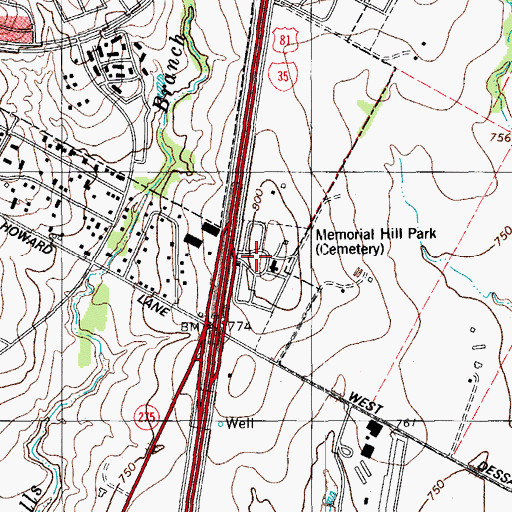 Topographic Map of Memorial Hill Park, TX