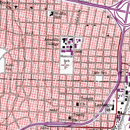 Topographic Map of Memorial Park, TX