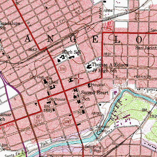 Topographic Map of Shannon Medical Center, TX