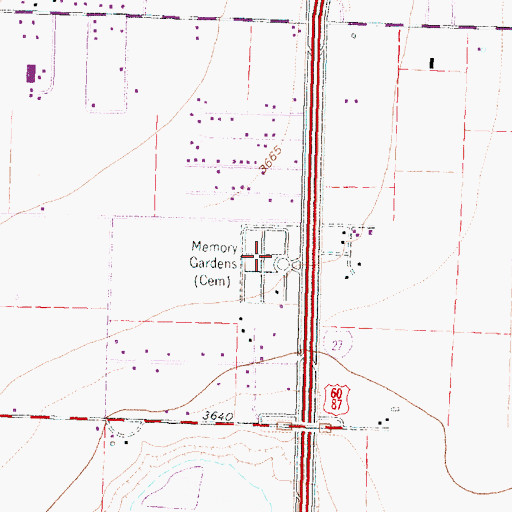 Topographic Map of Memory Gardens Cemetery, TX