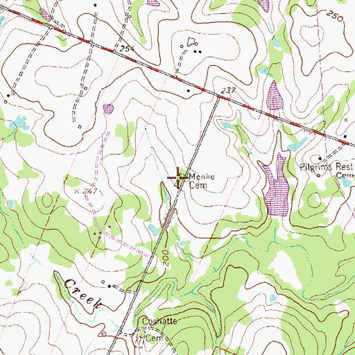 Topographic Map of Menke Cemetery, TX