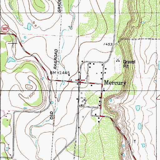 Topographic Map of Mercury, TX