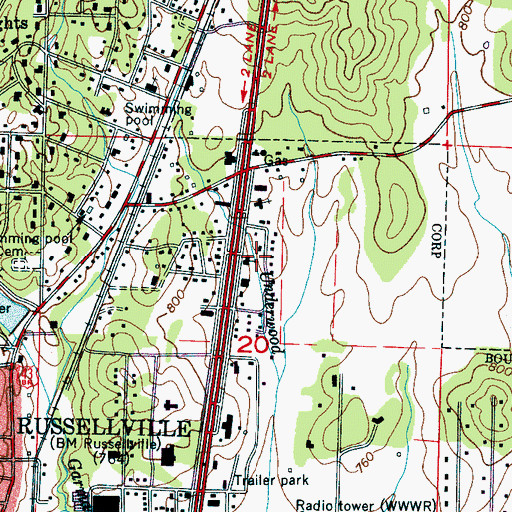 Topographic Map of Russellville Church of God, AL