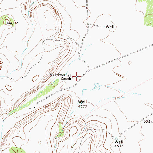 Topographic Map of Merriweather Ranch, TX
