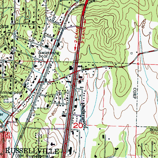 Topographic Map of Russellville Freewill Baptist Church, AL