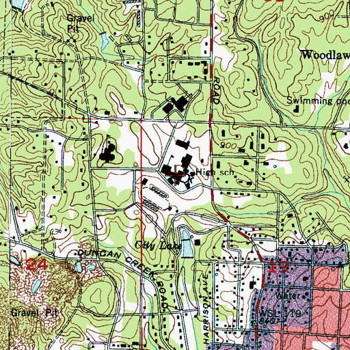 Topographic Map of Russellville High School, AL