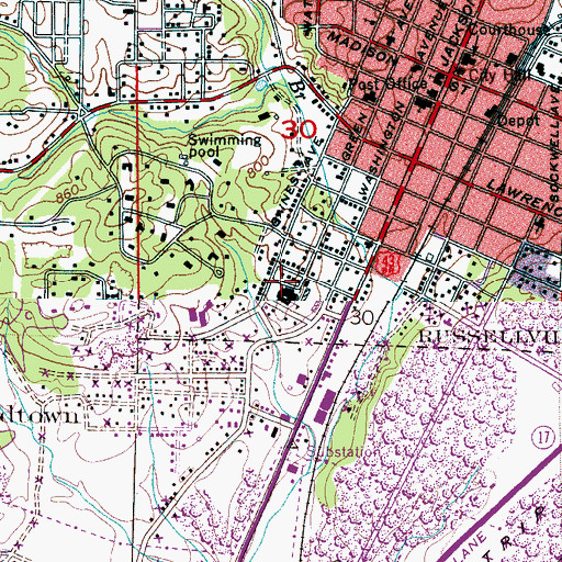 Topographic Map of Russellville Middle School, AL
