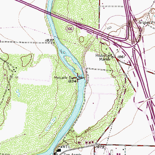 Topographic Map of Metcalfe Dam, TX