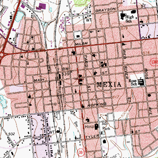 Topographic Map of Mexia, TX