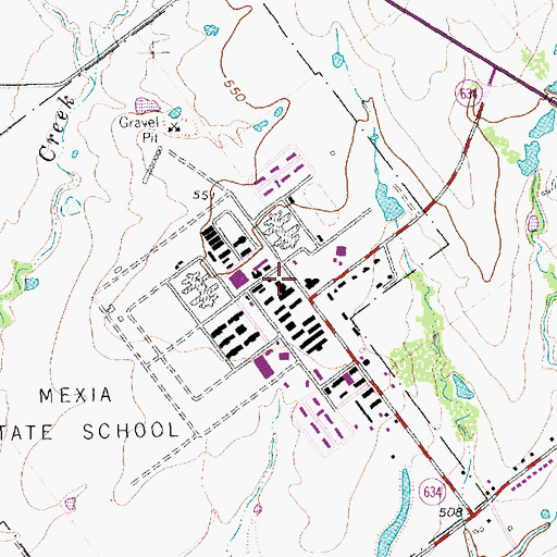 Topographic Map of Mexia State School, TX