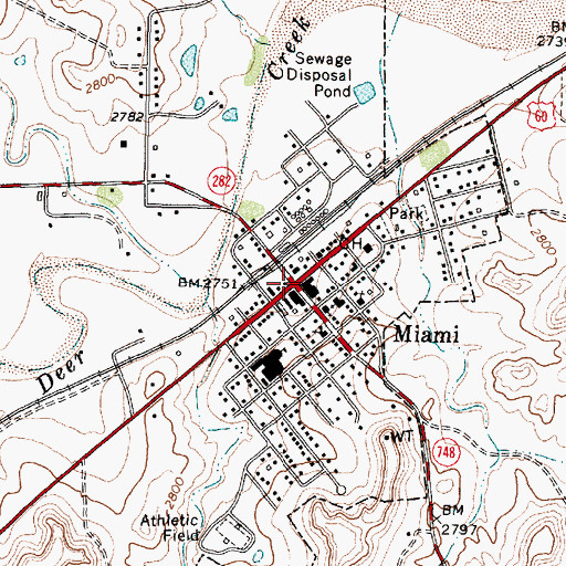 Topographic Map of Miami, TX