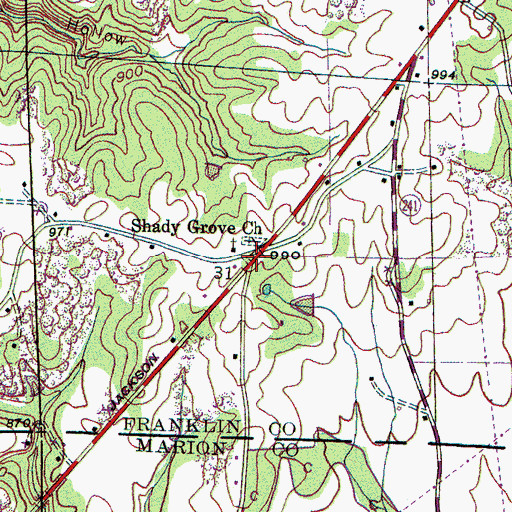 Topographic Map of Shady Grove, AL