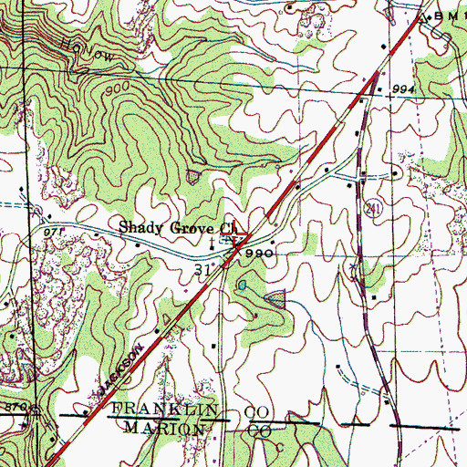 Topographic Map of Shady Grove Cemetery, AL